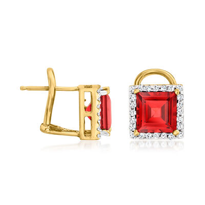 4.00 ct. t.w. Square Garnet and .33 ct. t.w. Diamond Earrings in 14kt Yellow Gold