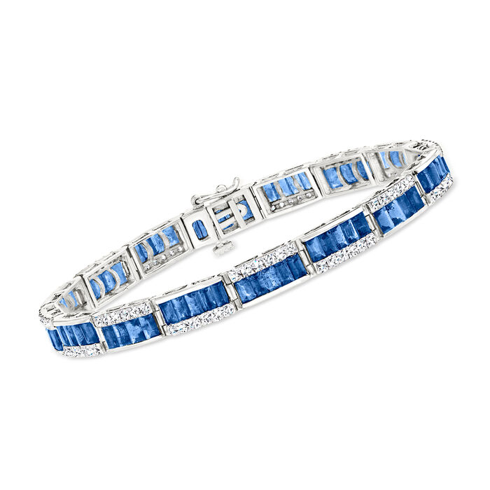 13.00 ct. t.w. Sapphire and 2.10 ct. t.w. Diamond Tennis Bracelet in 14kt White Gold