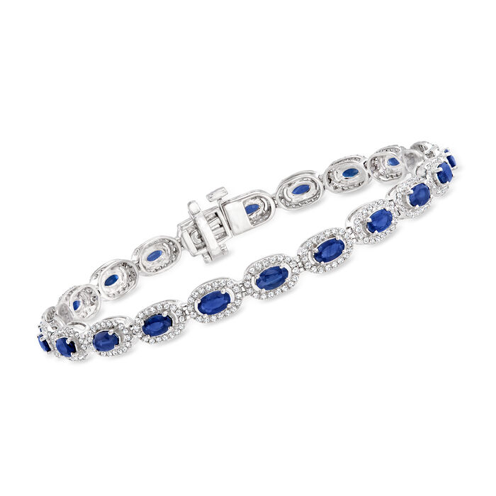5.50 ct. t.w. Sapphire and 1.25 ct. t.w. Diamond Bracelet in 14kt White Gold