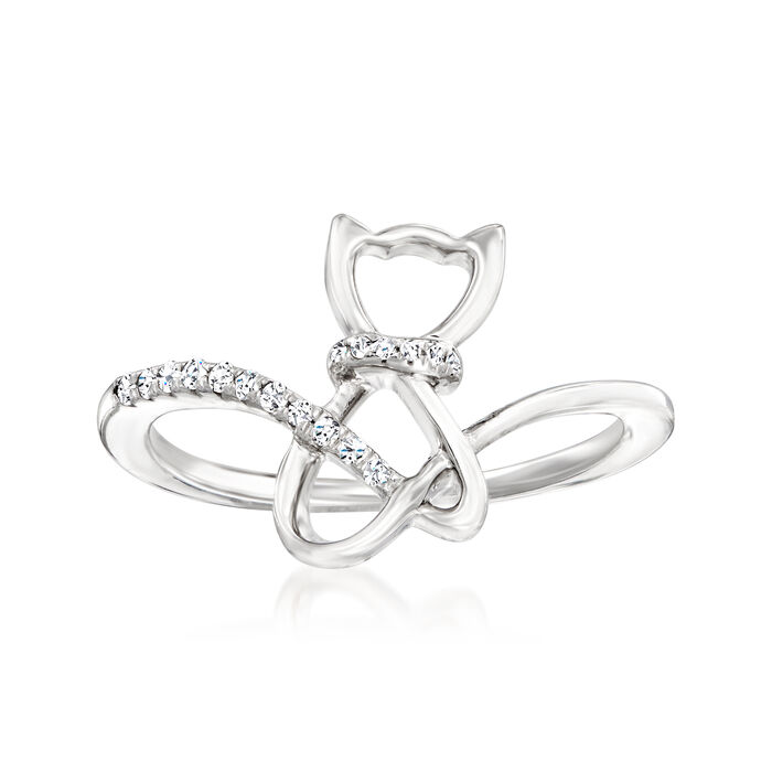Diamond-Accented Cat Ring in Sterling Silver