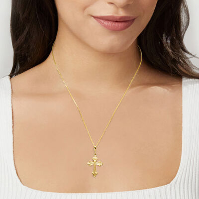 10kt Yellow Gold Fleur-De-Lis Cross Pendant Necklace