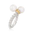 7-8mm Cultured Pearl Bypass Ring in Sterling Silver and 14kt Gold Over Sterling