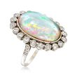 C. 1950 Vintage Opal and .75 ct. t.w. Diamond Halo Ring in Platinum