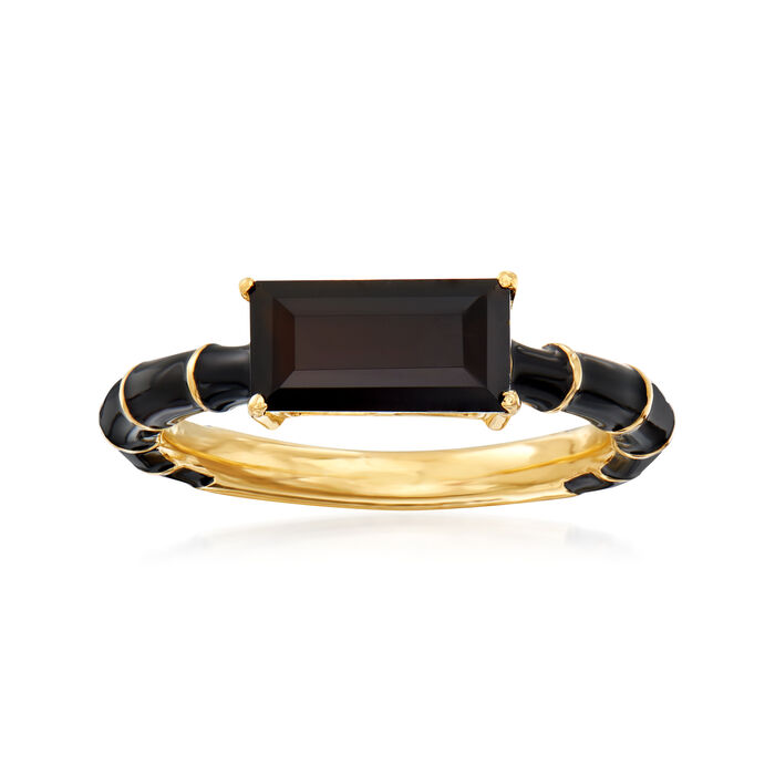 Black Onyx and Black Enamel Ring in 18kt Gold Over Sterling