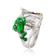 15.00 Carat Rock Crystal Nature Ring with Multicolored Enamel in Sterling Silver