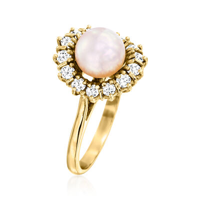 C. 1980 Vintage 7.5mm Cultured Pearl and .75 ct. t.w. Diamond Ring in 14kt Yellow Gold