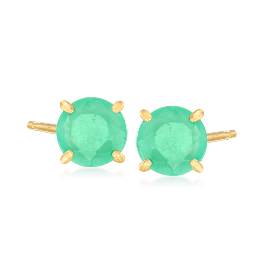50 Ct T W Round Emerald Stud Earrings In 14kt Yellow Gold Ross