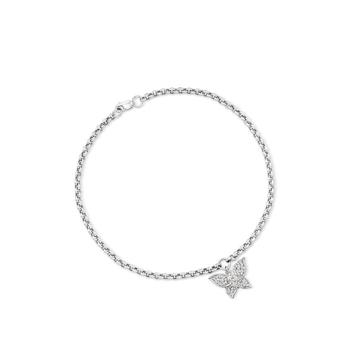 .17 ct. t.w. Diamond Butterfly Charm Anklet in 14kt White Gold