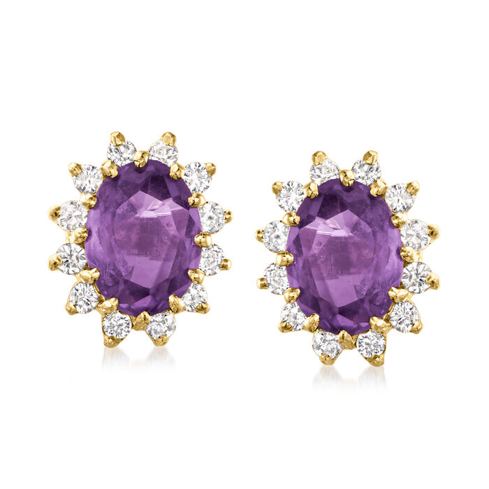 C. 1980 Vintage 2.00 ct. t.w. Amethyst Earrings with .40 ct. t.w. Diamonds in 14kt Yellow Gold