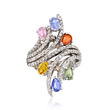 C. 1990 Vintage 3.30 ct. t.w. Multicolored Sapphire and 1.60 ct. t.w. Diamond Cocktail Ring in 14kt White Gold