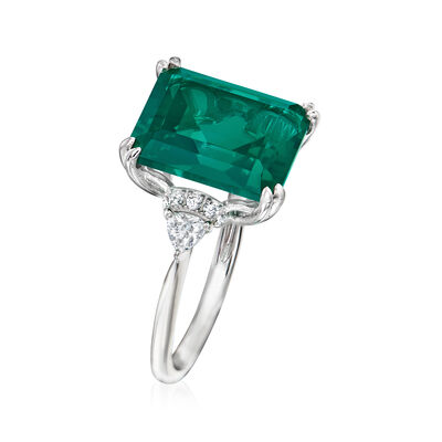 6.00 ct. t.w. Simulated Emerald and .19 ct. t.w. CZ Ring in Sterling Silver