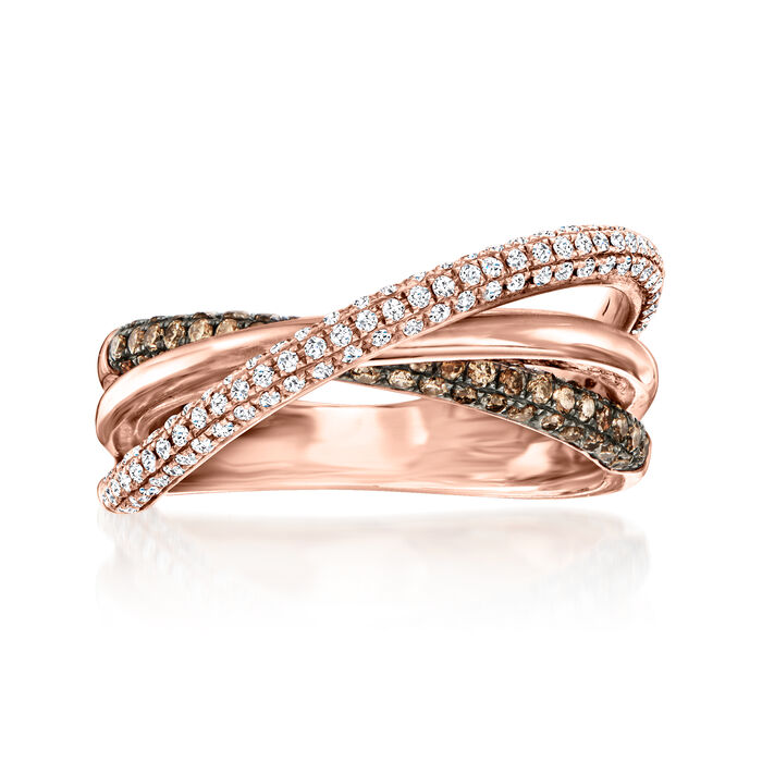Le Vian .67 ct. t.w. Chocolate and Vanilla Diamond Highway Ring in 14kt Strawberry Gold