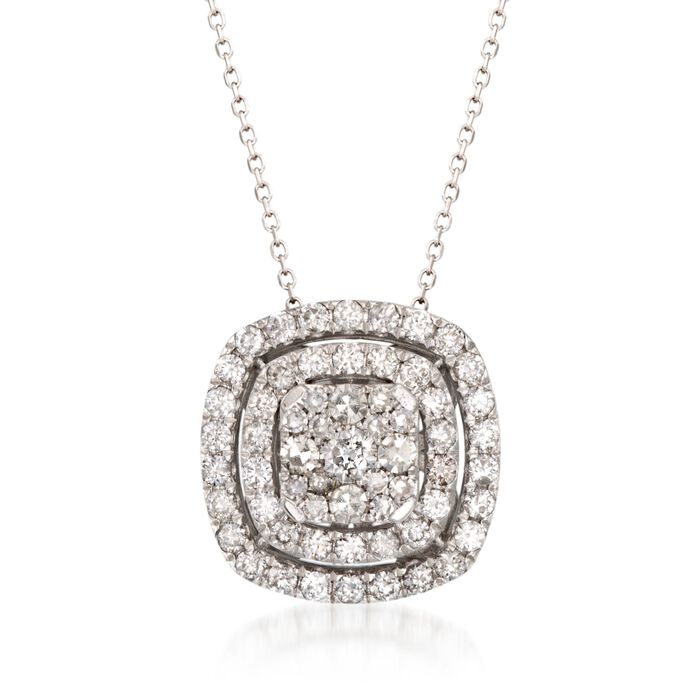 1.00 ct. t.w. Diamond Double Halo Pendant Necklace in 14kt White Gold
