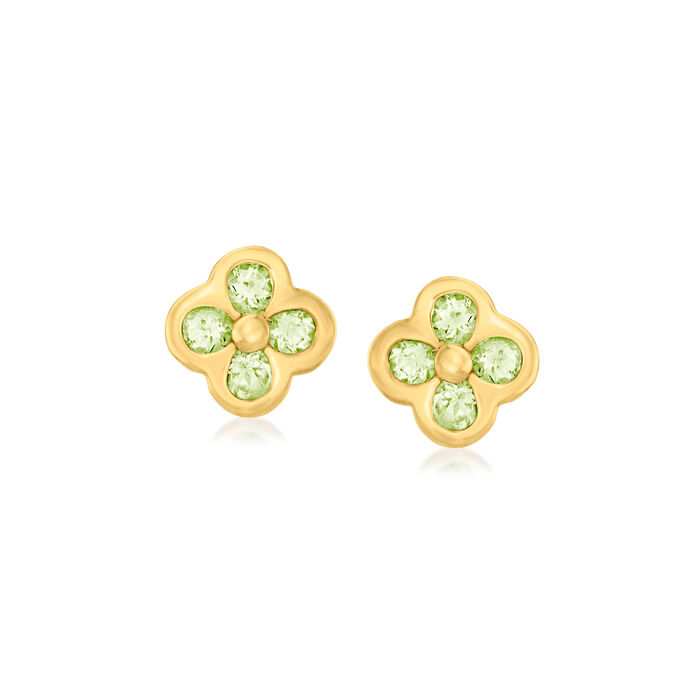.10 ct. t.w. Peridot Flower Earrings in 14kt Yellow Gold