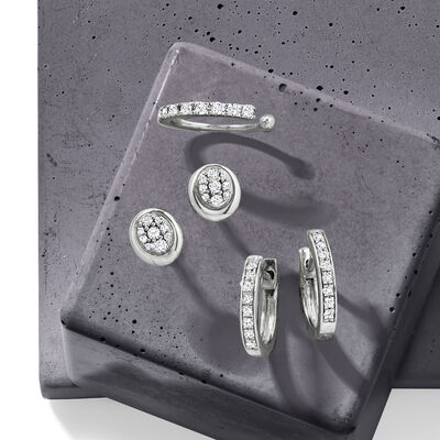 .10 ct. t.w. Bezel-Set Diamond Cluster Earrings in Sterling Silver