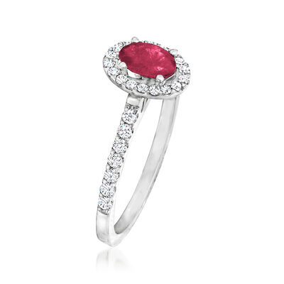 .60 Carat Ruby and .29 ct. t.w. Diamond Halo Ring in 18kt White Gold