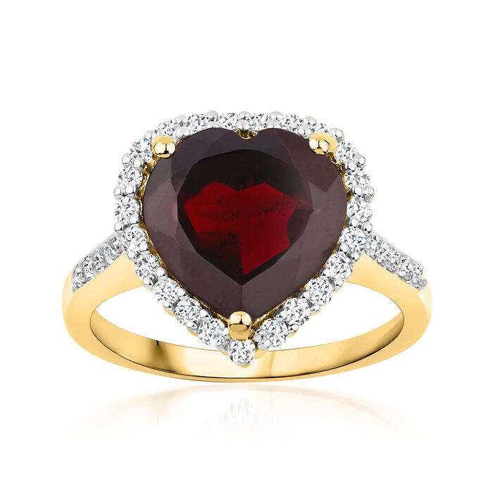 5.00 Carat Garnet Heart Ring with .60 ct. t.w. White Topaz in 18kt Gold Over Sterling
