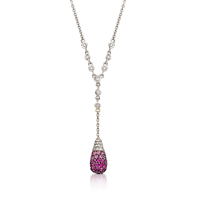 C. 2000 Vintage 1.20 ct. t.w. Pink Sapphire and .35 ct. t.w. Diamond Teardrop Necklace in 14kt White Gold