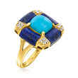 Turquoise and Lapis Ring with .15 ct. t.w. Diamonds in 14kt Yellow Gold