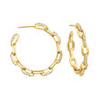 .70 ct. t.w. CZ Paper Clip Link Hoop Earrings in 18kt Gold Over Sterling