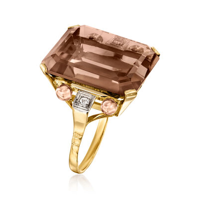 C. 1990 Vintage 26.42 Carat Smoky Quartz Ring with Diamond Accents in 18kt Tri-Colored Gold