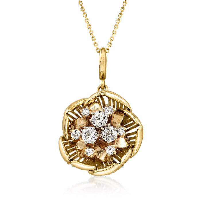 C. 1980 Vintage 1.00 ct. t.w. Diamond Flower Pendant Necklace in 14kt Yellow Gold