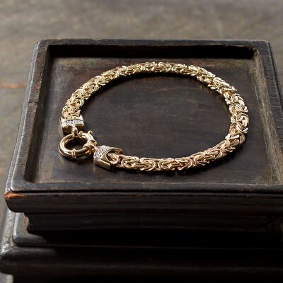 14kt Yellow Gold Byzantine Bracelet with Diamond Accents