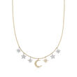 .43 ct. t.w. Diamond Moon and Star Necklace in 14kt Two-Tone Gold