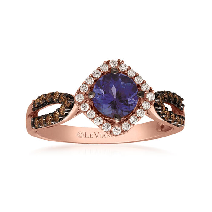 Le Vian &quot;Chocolatier&quot; .60 Carat Blueberry Tanzanite Ring with .34 ct. t.w. Chocolate and Vanilla Diamonds in 14kt Strawberry Gold