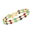 15.75 ct. t.w. Emerald, Sapphire and Ruby Two-Row Tennis Bracelet in 18kt Gold Over Sterling