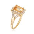 1.40 Carat Citrine and .10 ct. t.w. Diamond Ring in 18kt Gold Over Sterling