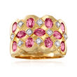 C. 1990 Vintage 2.75 ct. t.w. Pink Sapphire and .20 ct. t.w. Diamond Checkerboard Ring in 14kt Yellow Gold