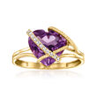 2.70 Carat Amethyst Heart Ring with Diamond Accents in 14kt Yellow Gold