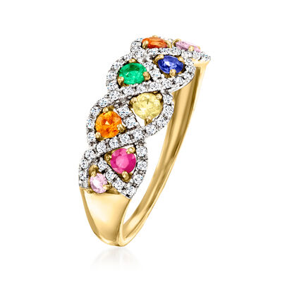 .54 ct. t.w. Multi-Gemstone and .25 ct. t.w. Diamond Ring in 14kt Yellow Gold