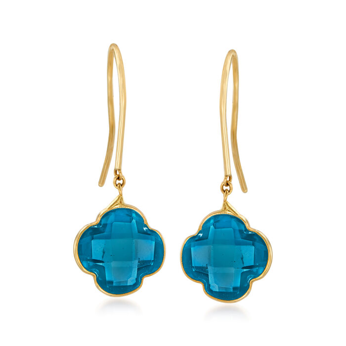Italian 3.60 ct. t.w. London Blue Topaz Clover Drop Earrings in 14kt Yellow Gold