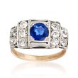 C. 1900 Vintage 1.00 ct. t.w. Diamond and .80 Carat Sapphire Ring in Platinum and 18kt Gold