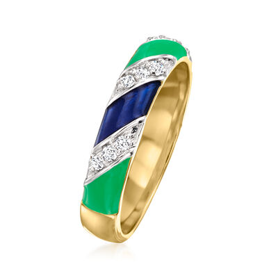 .13 ct. t.w. Diamond and Multicolored Enamel Striped Ring in 18kt Gold Over Sterling