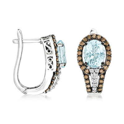 Le Vian 2.00 ct. t.w. Sea Blue Aquamarine Drop Earrings with .65 ct. t.w. Chocolate and Vanilla Diamonds in 14kt Vanilla Gold