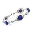 Lapis and 1.50 ct. t.w. Blue Topaz Station Bracelet with .55 ct. t.w. Diamonds in Sterling