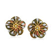 C. 1980 Vintage Unakite Flower Earrings with .30 ct. t.w. Diamonds in 14kt Yellow Gold