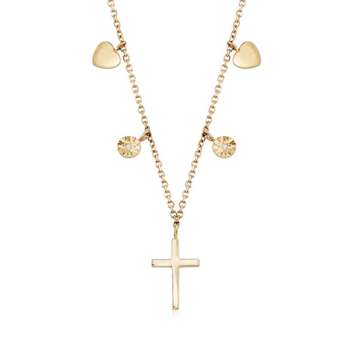14kt Yellow Gold Cross Necklace with Diamond Accents