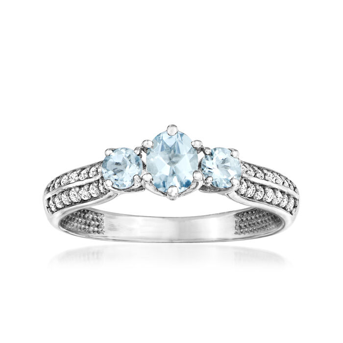 .90 ct. t.w. Aquamarine Three-Stone Ring with .23 ct. t.w. Diamonds in 14kt White Gold