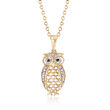 Owl Pendant Necklace with Diamond Accents in 14kt Yellow Gold
