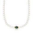 C. 1990 Vintage 8-9mm Cultured Pearl Necklace in 14kt Yellow Gold with Diamond Accents
