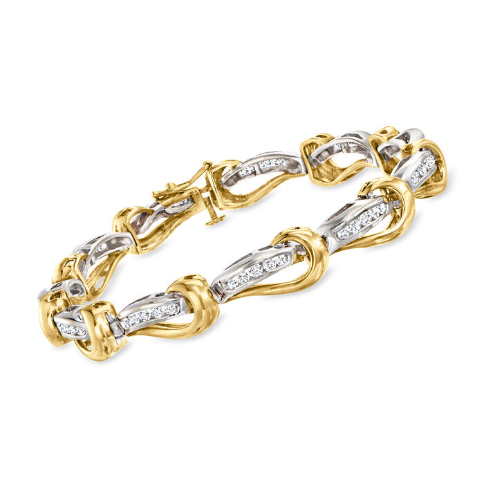C. 1990 Vintage 1.75 ct. t.w. Diamond Fancy-Link Bracelet in 14kt Two-Tone Gold