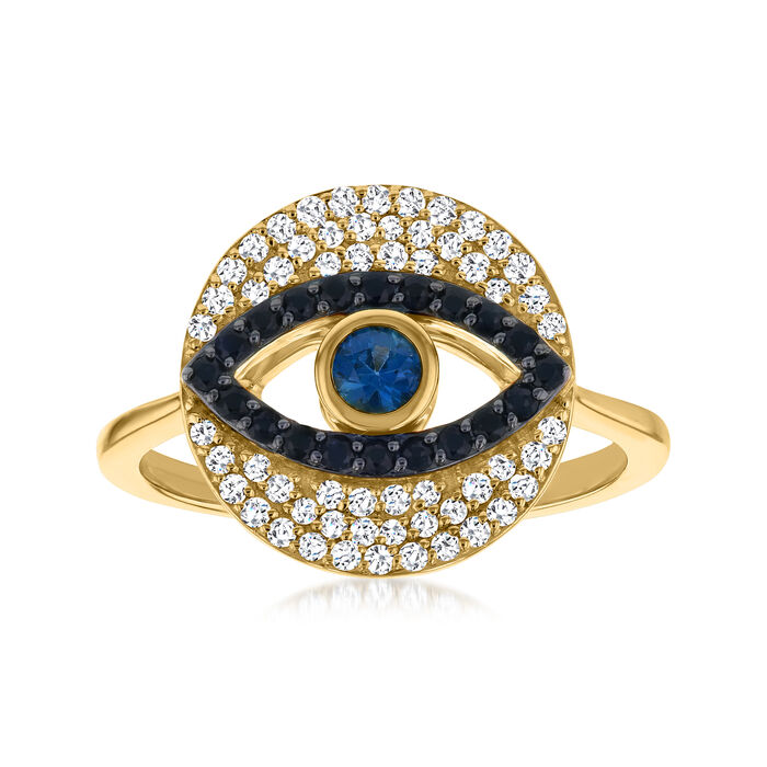 .30 ct. t.w. Sapphire and .27 ct. t.w. Diamond Evil Eye Ring in 14kt Yellow Gold