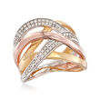 .25 ct. t.w. Diamond Multi-Row Ring in Tri-Colored Sterling Silver