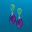 Jade and 35.00 ct. t.w. Simulated Amethyst Teardrop Earrings in 14kt Yellow Gold