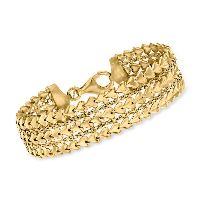 Italian 18kt Gold Over Sterling Multi-Row Heart Bracelet | Ross-Simons