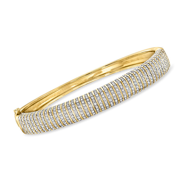 2.00 ct. t.w. Diamond Striped Bangle Bracelet in 18kt Gold Over Sterling